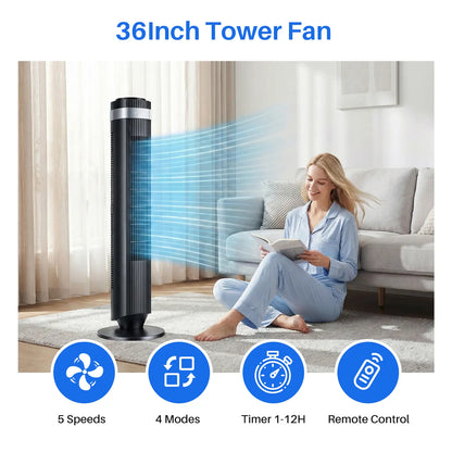 28dB Quiet Tower Fan for Bedroom, Floor Fan for Home & Office