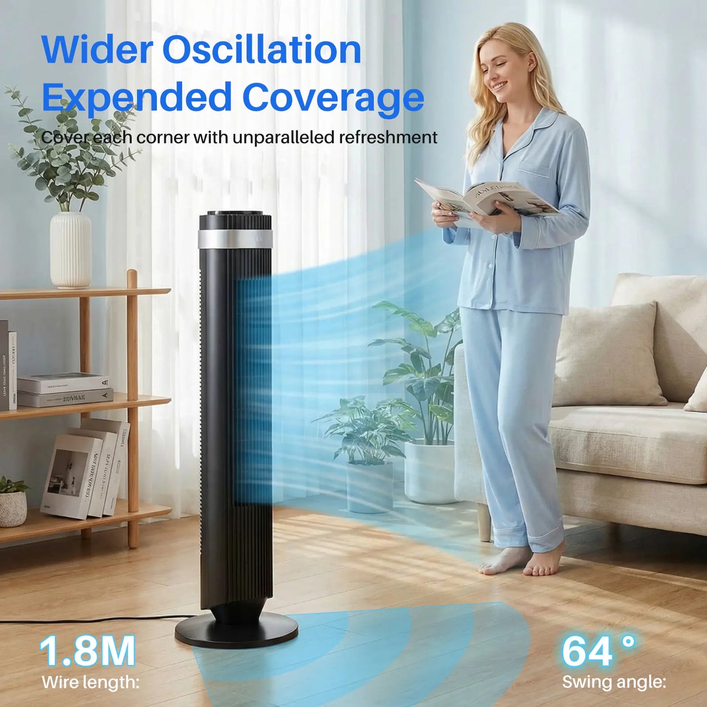 28dB Quiet Tower Fan for Bedroom, Floor Fan for Home & Office