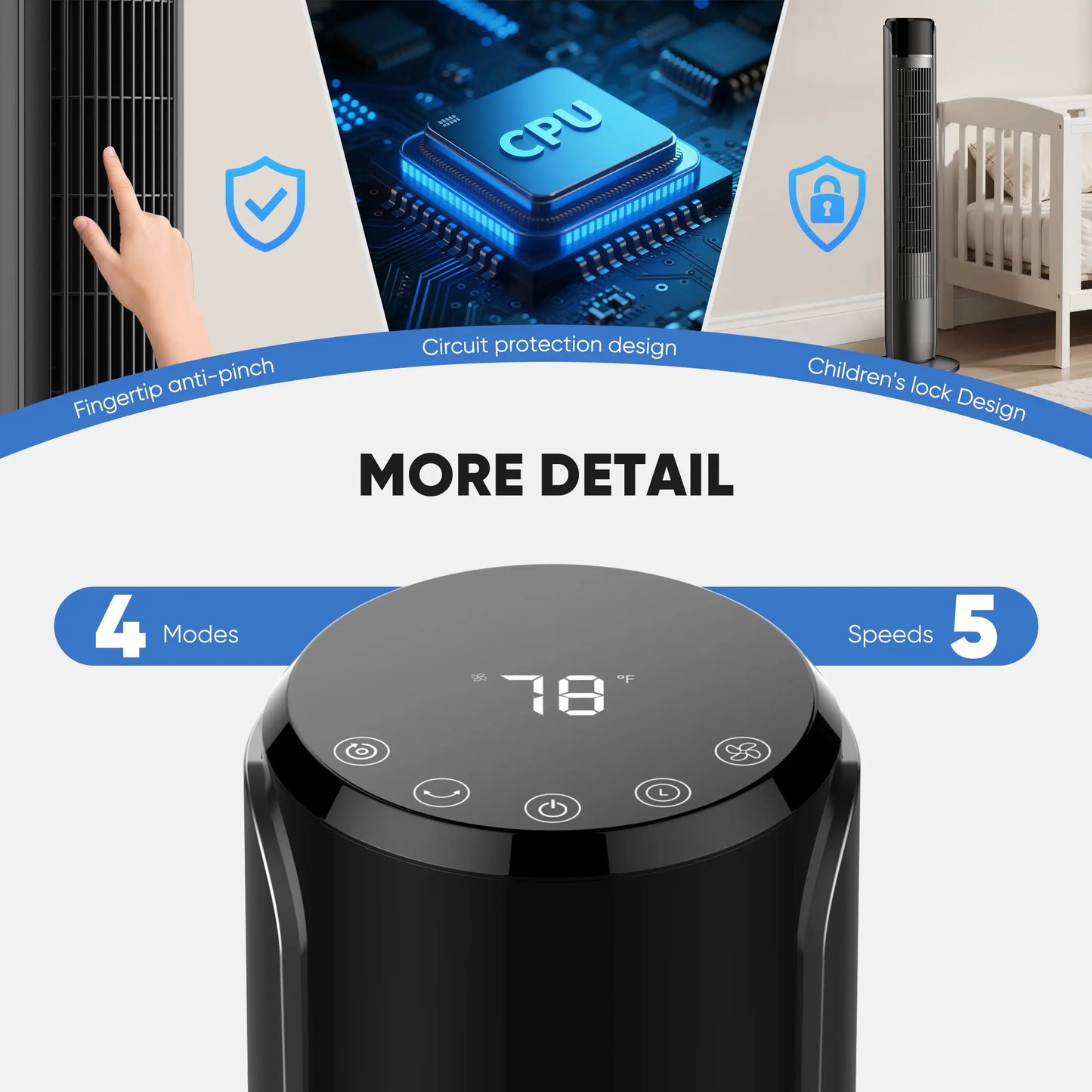 28dB Quiet Tower Fan for Bedroom, Floor Fan for Home & Office