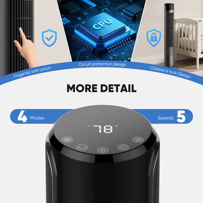 28dB Quiet Tower Fan for Bedroom, Floor Fan for Home & Office