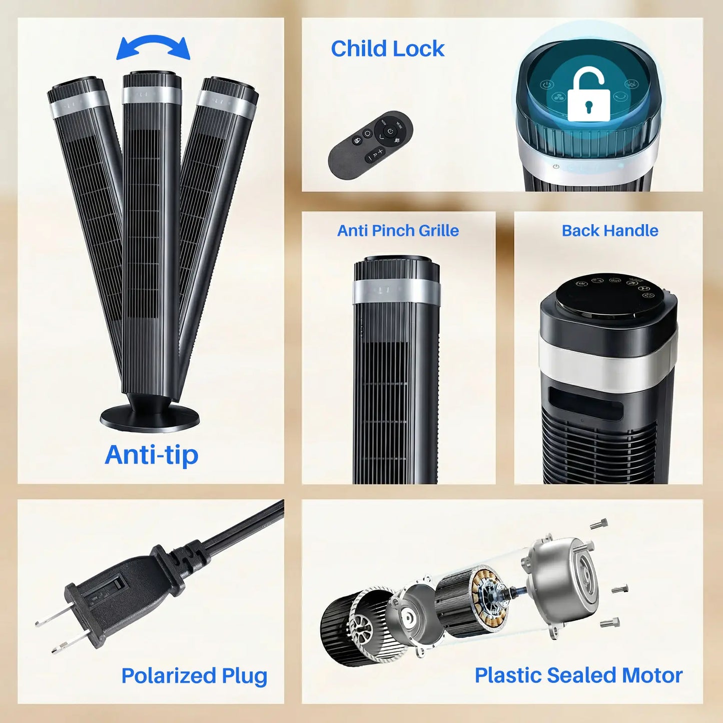 28dB Quiet Tower Fan for Bedroom, Floor Fan for Home & Office