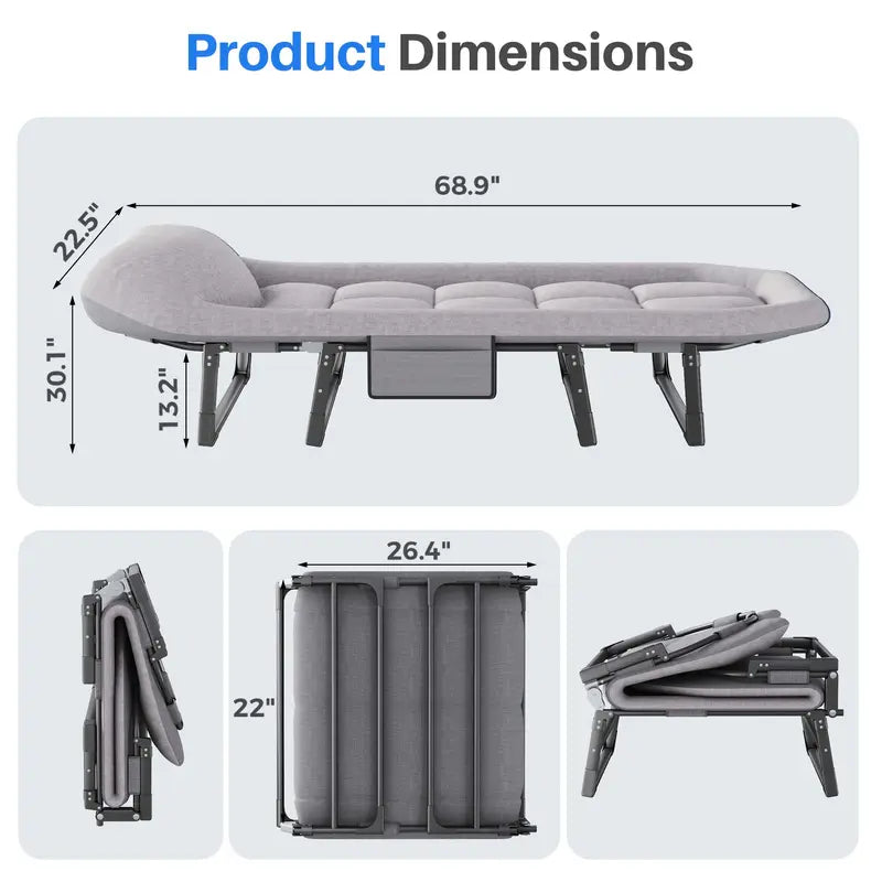 Adult camping bed, 6-position adjustable folding camping bed
